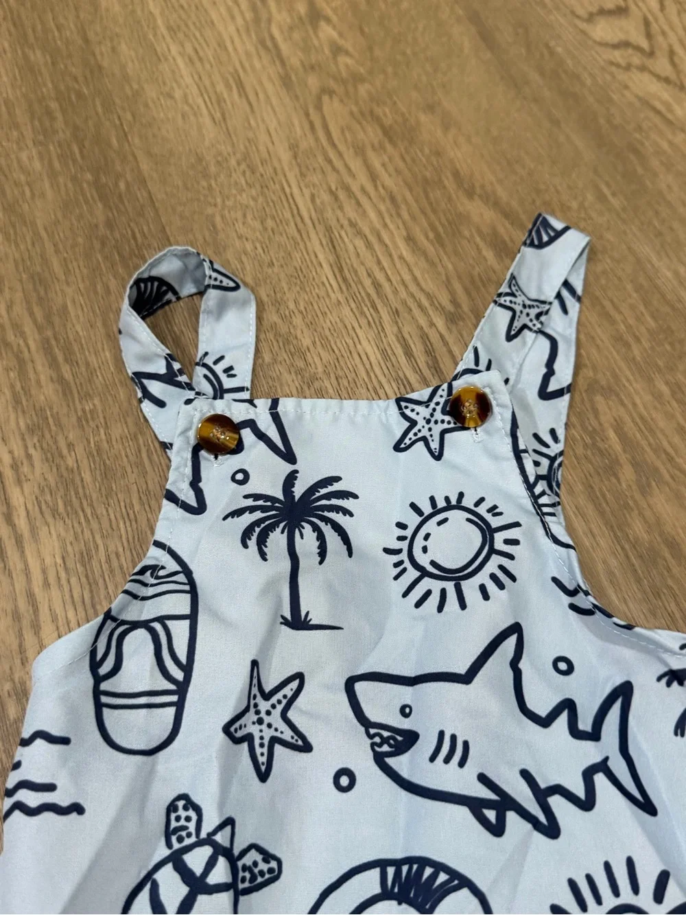 Shein Light Blue Infant Sea Beach Theme Overall Romper 12-18 Months